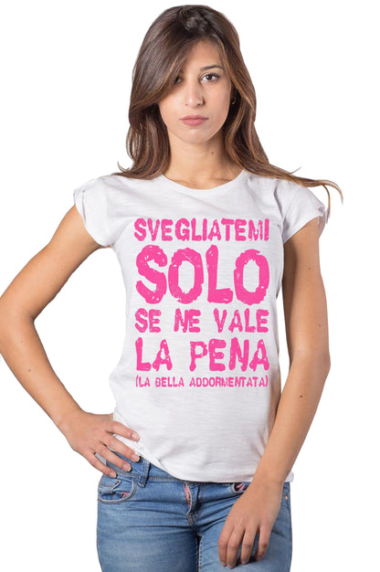 Svegliatemi Solo se ne Vale la Pena 3056 solo parole Moda Urban Slub Lady Donna 100% Cotone Fiammato BS STREET STYLE