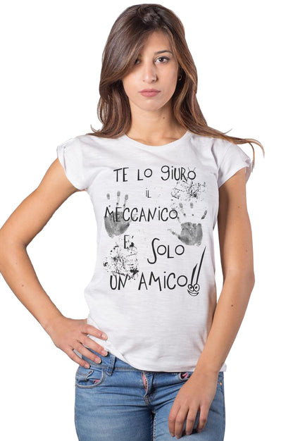 Te lo Guiuro il Meccanico è solo un Amico 3124 solo parole Moda Urban Slub Lady Donna 100% Cotone Fiammato BS STREET STYLE