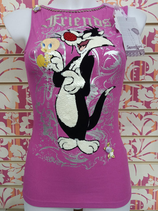 WX931TSW FRIENDS - LOONEY TUNES T-SHIRT DONNA - STREET STYLE PRINT stampa personalizzata